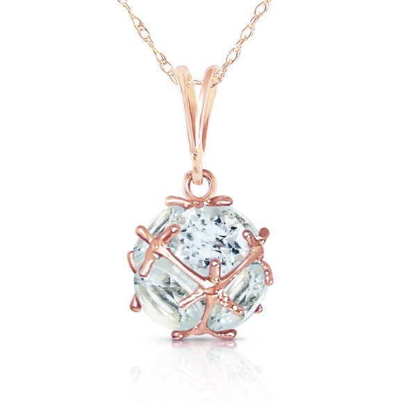 14K. SOLID GOLD NECKLACE WITH NATURAL AQUAMARINES - Picture 3 of 7